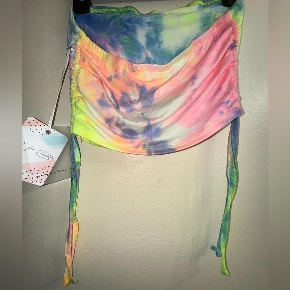 J for Justify Tie Dye Ruched Side Tie Crop‎ Top Large Y2K Festival - Picture 6 of 7